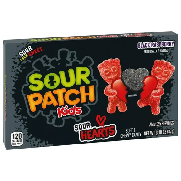 Sour Patch Kids Valentine's Sour Black Raspberry Hearts - Theatre Box 3.1oz [BB-07/17/25]