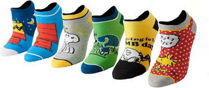 Peanuts Classic Womens 6 Pack Ankle Socks - Featuring Charlie Woodstock Snoopy Lucy (Size 5- 10)