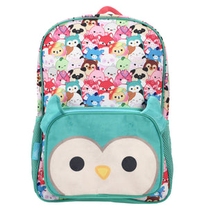 Squishmallows Winston the Owl - Character Collage Kids 16" Backpack with 3-D Ears and Padded Front Pouch