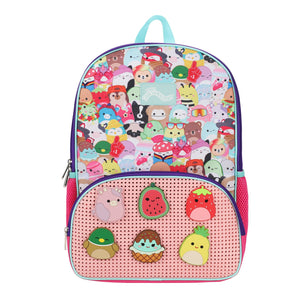 Squishmallows 16" Character Collage - Kids Backpack with 6 Removable Icon Molded Rubber Charms