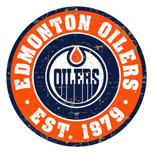 Edmonton Oilers NHL 12" Round Distressed Sign