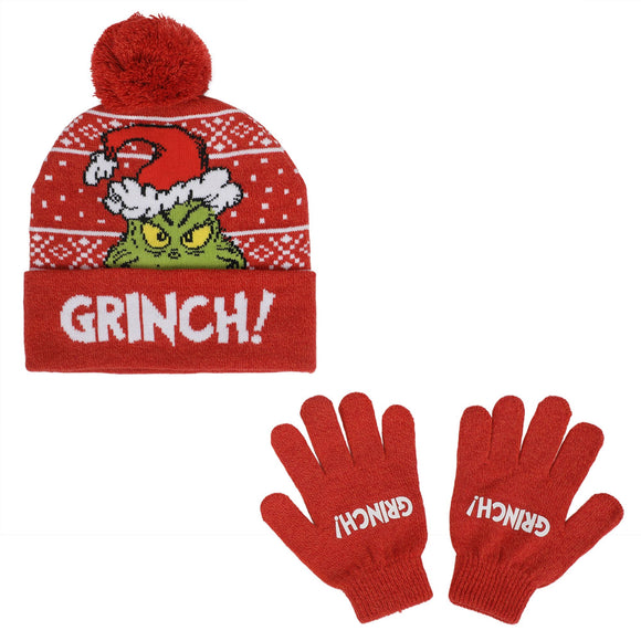 The Grinch Peekaboo - Kids Pom Beanie & Gloves Set