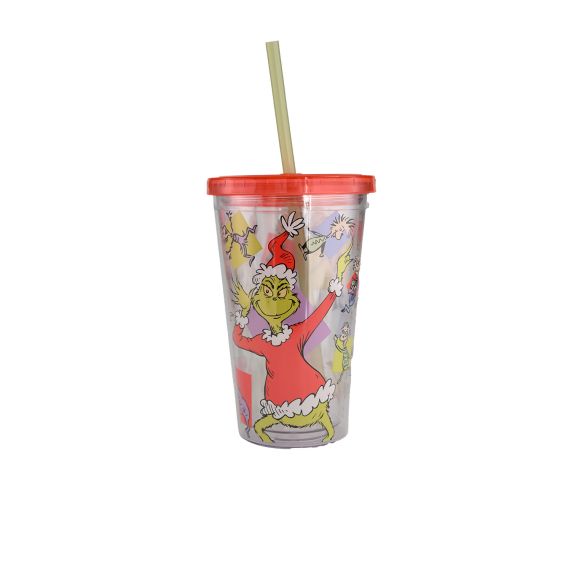 The Grinch - White and Red - 16 oz Cup with Straw