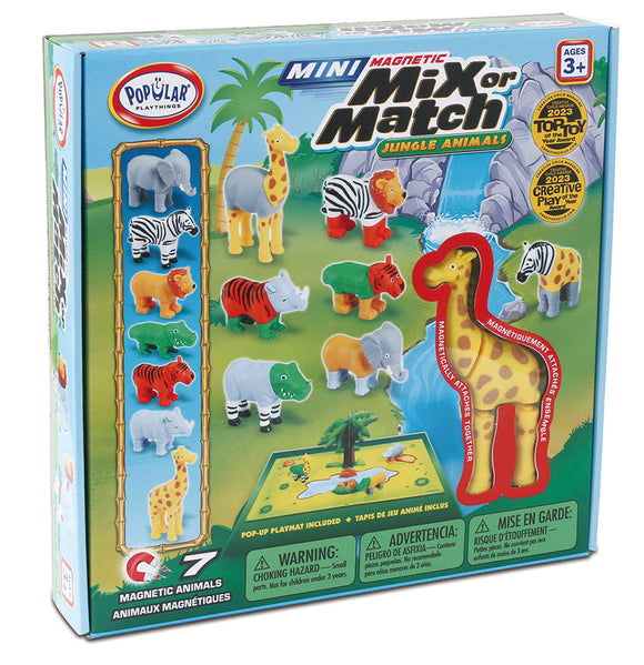 Popular Playthings : MINI Magnetic Mix or Match Deluxe Jungle - 7 Animals With Pop-Up Play Mat