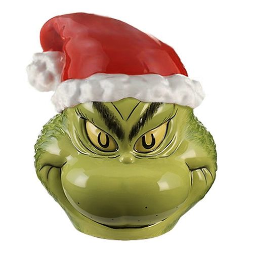 The Grinch Santa Hat Sculpted Ceramic Cookie Jar