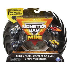 Monster Jam Official Mini Collectible Monster Trucks 5-Pack with 1 Mystery Truck, 1:87 Scale