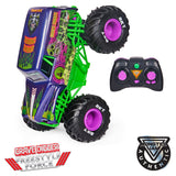 Monster Jam, Official Grave Digger Freestyle Force, Remote Control Car Indoor/Outdoor 12 Stunts, 1:15 Scale