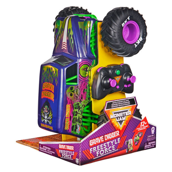 Monster Jam, Official Grave Digger Freestyle Force, Remote Control Car Indoor/Outdoor 12 Stunts, 1:15 Scale